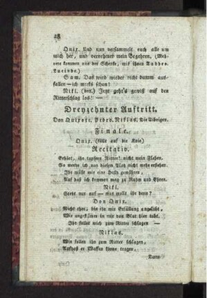 Dreyzehnter Auftritt. Don Quixote. Pedro. Niklas. Die Uibrigen