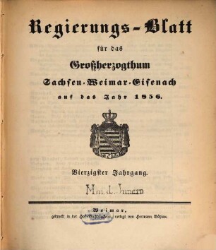 Regierungsblatt für Sachsen-Weimar-Eisenach : auf das Jahr .... 1856 = Jg. 40