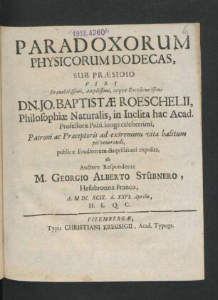 Paradoxorum Physicorum Dodecas