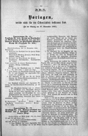 Vorlagen welche nicht für die Oeffentlichkeit bestimmt sind., 19. November 1903