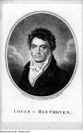 Ludwig van Beethoven. Stich in Punktiermanier von Riedel (1813) nach Louis Letronne als Vorlage für den Lichtdruck