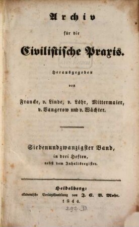 Archiv für die civilistische Praxis. 27, 27. 1844
