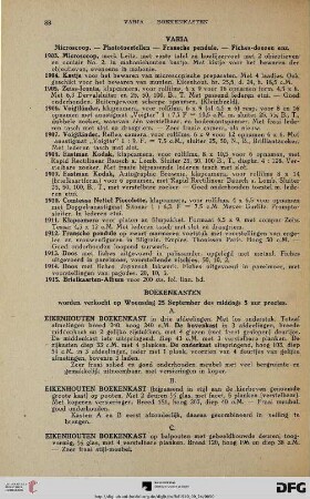 Varia: Microscoop – Phototoestellen – Fransche pendule – Fiches-doozen enz (Nr. 1903-1915)