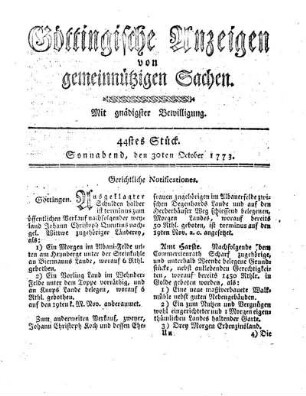 44stes Stück. Sonnabend, den 30ten October 1773.