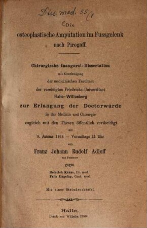 Die osteoplastische Amputation im Fussgelenk nach Pirogoff