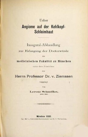Über Angiome auf der Kehlkopf-Schleimhaut : Inaug. Diss.