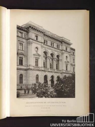 Architektonische Studienblätter. Serie III, No. 68. Gebäude der Generaldirektion der Grossherzoglich Badischen Staatseisenbahn. Mittelbau. Karlsruhe.