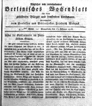 372stes Stueck, 17. Februar 1816