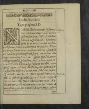 Studioso Lectori Typographus S.D.
