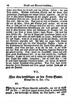 VII. Von eben demselbigen an den Herrn Senior.
