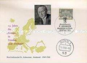 Postkarte zum Rücktritt Konrad Adenauers als Bundeskanzler