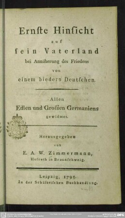 Ernste Hinsicht auf sein Vaterland bei Annäherung des Friedens