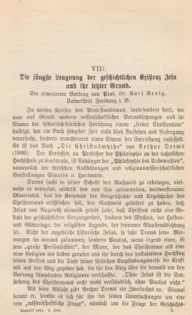 81-96 Die jüngste Leugnung der geschichtlichen Existenz Jesu und ihr letzter Grund