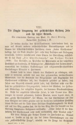 81-96 Die jüngste Leugnung der geschichtlichen Existenz Jesu und ihr letzter Grund