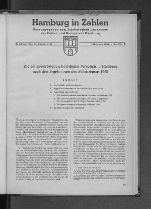 Die am Erwerbsleben beteiligten Personen in Hamburg nach den Ergebnissen des Mikrozensus 1958