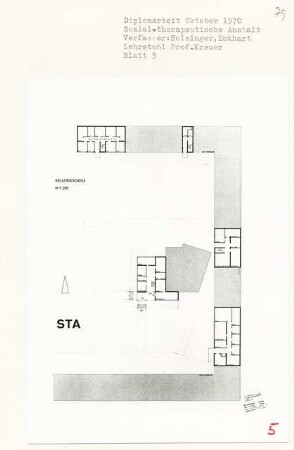 Sozialtherapeutische Anstalt, Berlin-Borsigwalde (Diplomarbeit bei Willy Kreuer): Grundriss Kellergeschoss 1:200