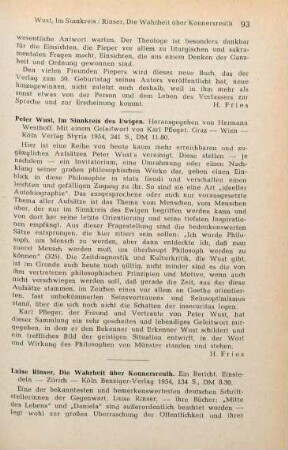93 [Rezension] Wust, Peter, Im Sinnkreis des Ewigen