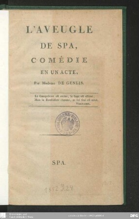 L' Aveugle de Spa : comédie en un acte