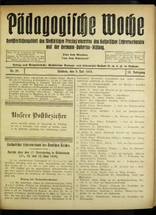 Katholischer Lehrerverband des Deutschen Reiches : Bericht über den 17. Vertretertag in Hildesheim (11., 12. und 13. Juni 1919)