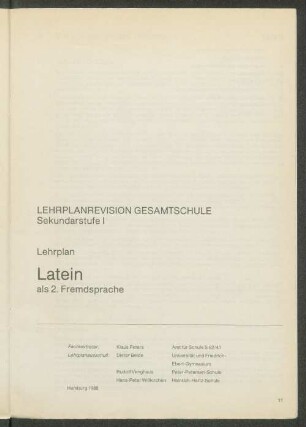 Lehrplanrevision Gesamtschule Sekundarstufe I Lehrplan Latein als 2. Fremdsprache