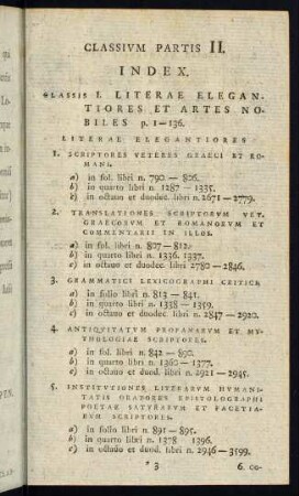 Classium Partis II. Index