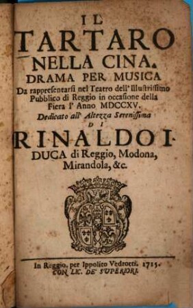 Il Tartaro nella Cina : Drama per musica