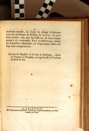 Arrêté du Parlement de Dauphiné , les chambres assemblées, du 24 Mars 1756