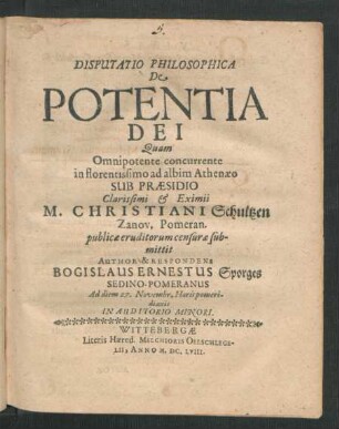 Disputatio Philosophica De Potentia Dei