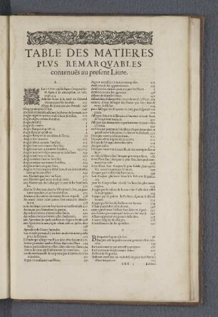Table des matieres plvs remarqvables contenuës au present Liure.
