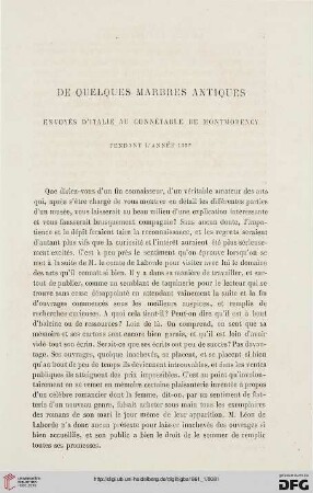 9: De quelques marbres antiques envoyés d'Italie au connétable de Montmorency