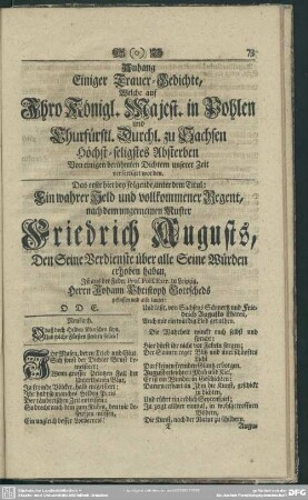 Anhang Einiger Trauer-Gedichte, Welche auf Ihro Königl. Majest. in Pohlen ... Höchst-seligstes Absterben ...