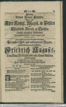 Anhang Einiger Trauer-Gedichte, Welche auf Ihro Königl. Majest. in Pohlen ... Höchst-seligstes Absterben ...