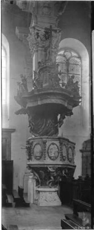Großcomburg Kloster Stiftskirche Sankt Nikolaus (erbaut 1695/ 1736) Detailansicht Kanzel