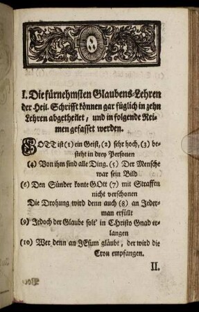 I. Die fürnehmsten Glaubens-Lehren der Heil. Schrifft [...] – II. Die Lebens-Reguln der Heil. Schrifft [...]