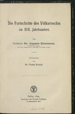 Die Fortschritte des Völkerrechts im XIX. Jahrhundert