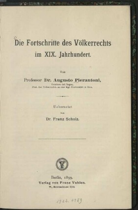Die Fortschritte des Völkerrechts im XIX. Jahrhundert