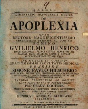 Diss. inaug. med. de apoplexia