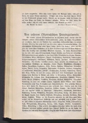 Von unserem Ostpreußischen Provinzialverein