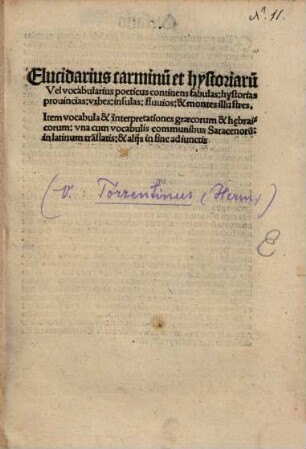 Elucidarius carminum, vel vocabularius poeticus ... : Item vocabula et interpretationes Graecorum et Hebraicorum ...