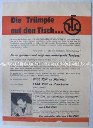 Propagandaflugblatt der SED Kreisleitung Jena mit einem Aufruf für innovative Produktionsveränderungen