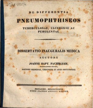 De differentia pneumophthiseos tuberculosae, ulcerosae ac purulentae : Diss. inaug. med.