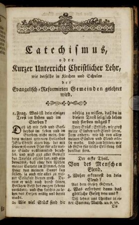 Catechismus, oder Kurzer Unterricht Christlicher Lehr.
