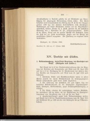 XIV. Verkehr mit Säcken