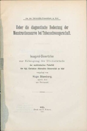 Ueber die diagnostische Bedeutung der Menstruationscurve bei Tubenschwangerschaft