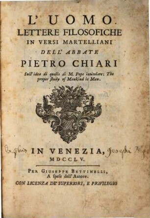 L' Uomo : Lettere Filosofiche In Versi Martelliani