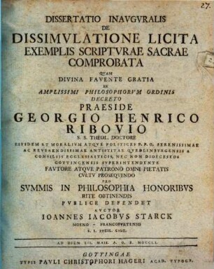 Dissertatio inauguralis de dissimulatione licita, exemplis Scripturae sacrae comprobata