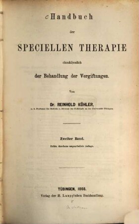 Handbuch der speciellen Therapie, einschliesslich der Behandlung der Vergiftungen, II