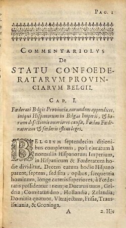 Commentariolus De Statu Confoederatarum Provinciarum Belgii