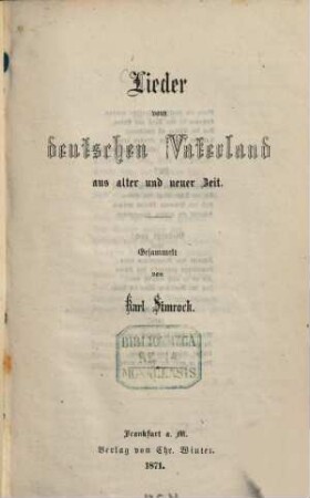 Lieder vom deutschen Vaterland aus alter und neuer Zeit