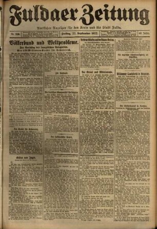Ausgabe vom Freitag, den 22. September 1922.